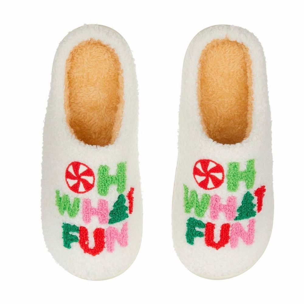 White Christmas Slippers with Colorful Text